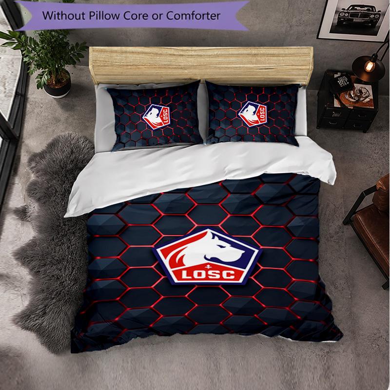LOSC Lille FC Bettwäsche-Set 3-teilig Bettbezug-Set Dekorative Bettwäsche für Jugendzimmer Heimdekoration
