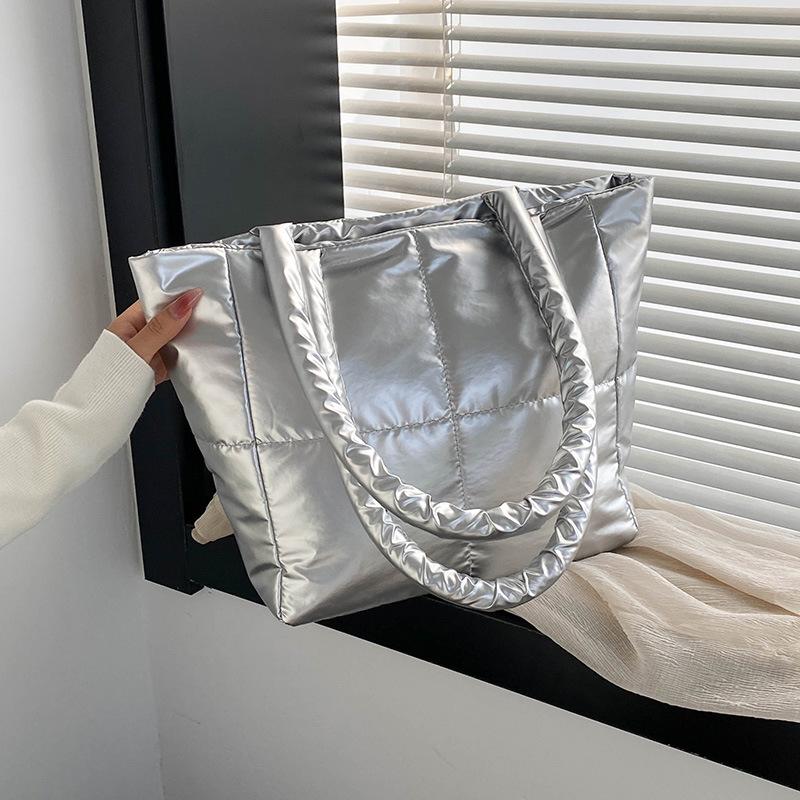 New Cotton Clothes Women's Bags, Simple Space Bags, Solid Color, Soft Squares Filled Shoulder Handbags