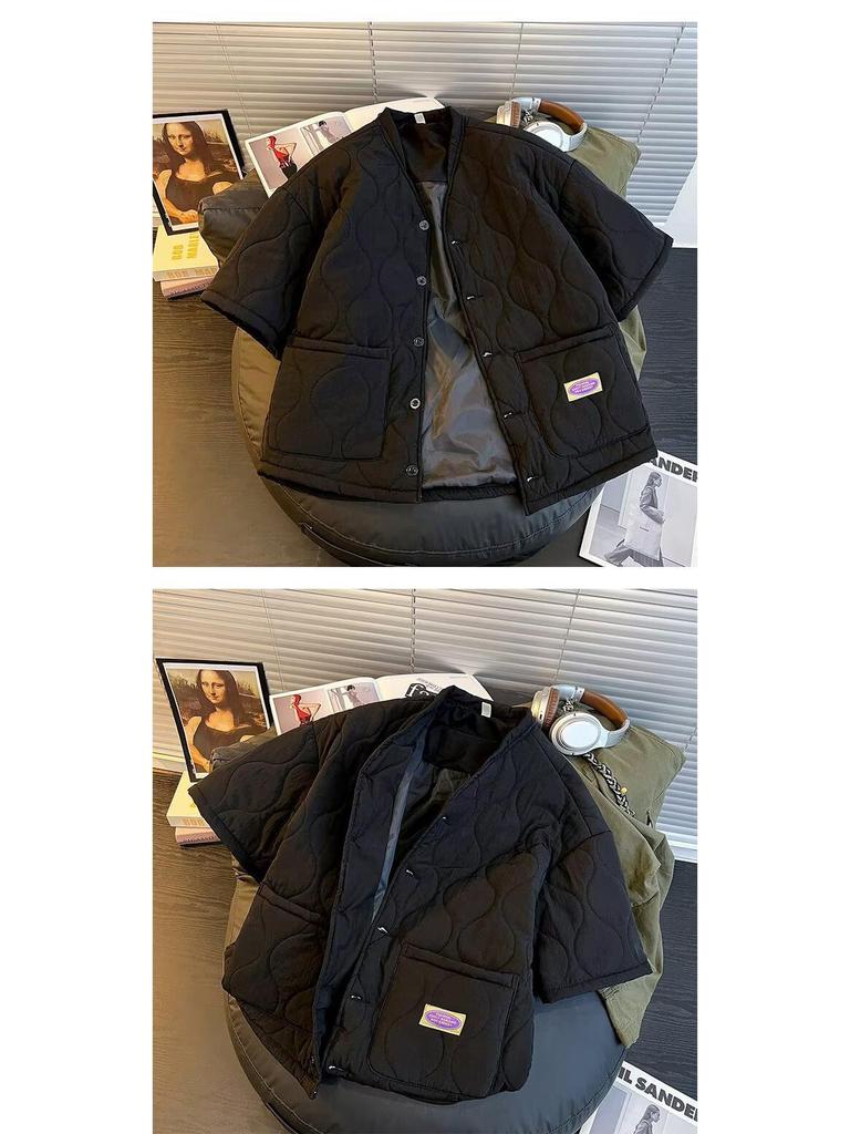 Men's American Style Winter Gourd Pattern Thickened Short Sleeve Cotton Padded Jacket
