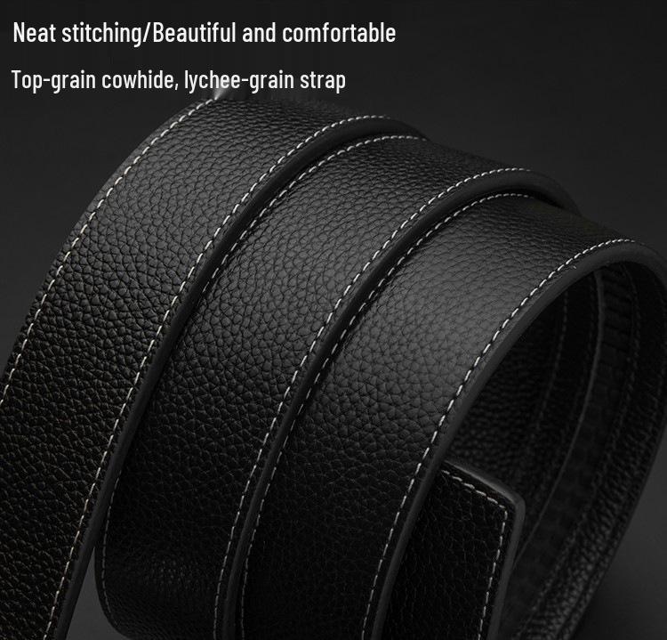 Men's Double-Sided Genuine Leather Belt with Automatic Buckle - Casual, Versatile Waistband