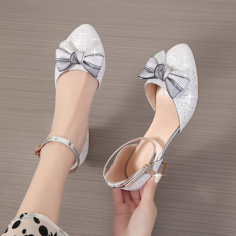 Girls princess shoes spring and summer new bag head girl performance shoes crystal shoes host catwalk leather shoes catwalk dress shoes