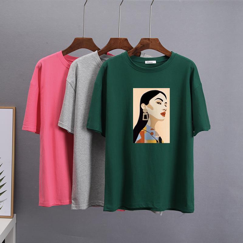 Hirsionsan Chic Cotton Printed T Shirts Women Summer Loose Casual Tees Oversized Aesthetic Graphic Clothes Plus Size Female Tops