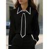 Women Fashion Solid Color V Neck Long Sleeve Casual Commute Shirt