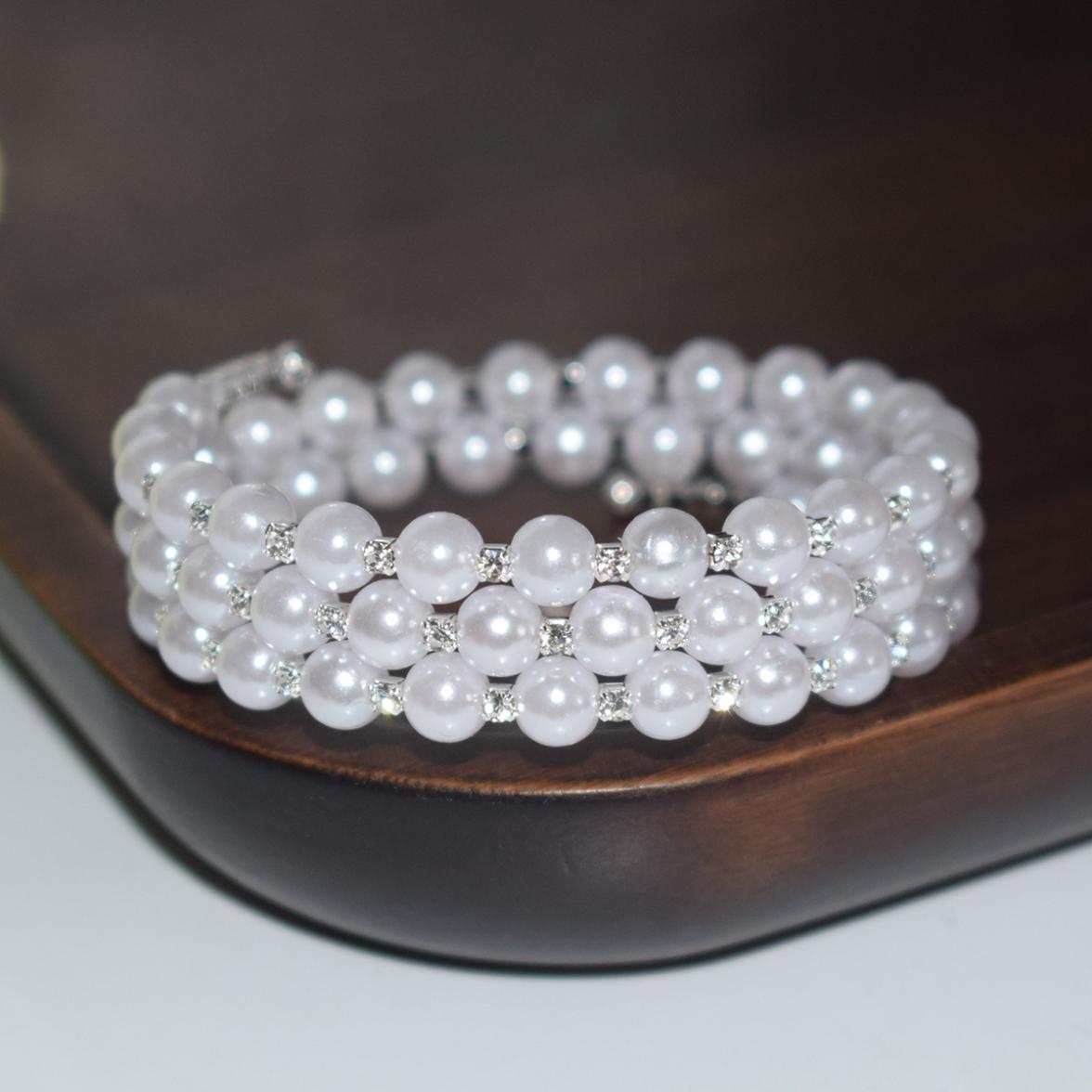 European and American Fashion Multi-Layer Rhinestone Pearl Women s Open-Ended Bracelet