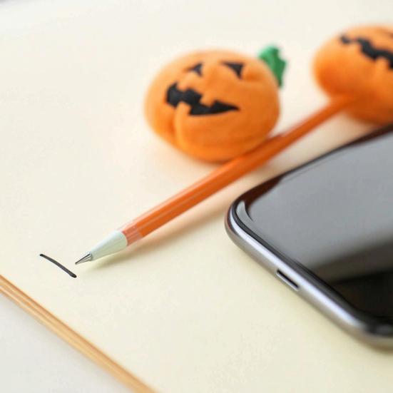 Push Ballpoint Pen Halloween Pumpkin Gel Ink Pen, 0.7mm Rollerball with Plush Pumpkin, Student Novelty Black for Party Favors, Gift Supplies
