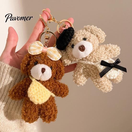 Healing Style Plush Toy Bear Charm Keychain, Cute Puppy Bag with Keychain Pendant Crocheted Accessories, Stuffed Animal for Women Girls Backpack Skin