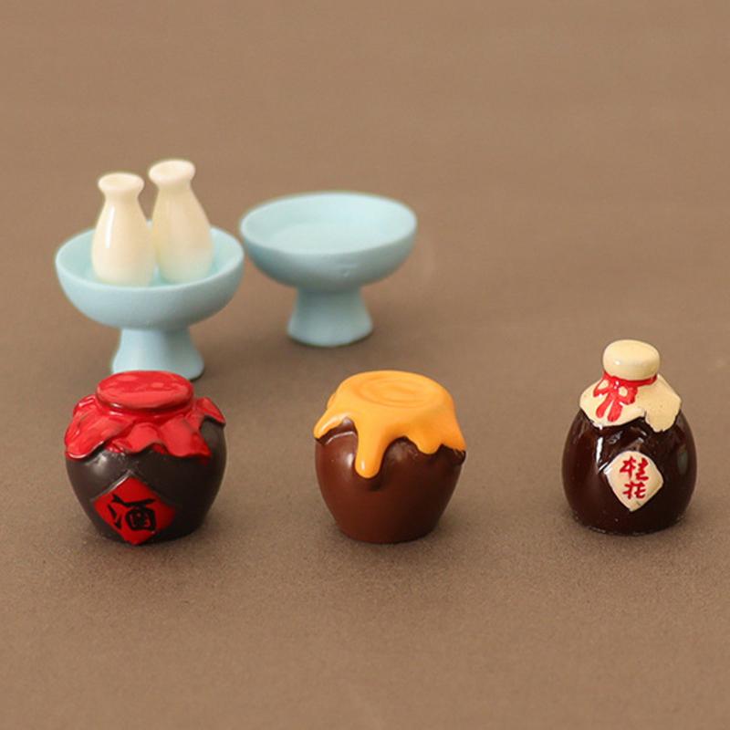 1 Set 1/6 1/12 Dollhouse Miniature Food And Game Simulation Low Table Square Table Wine Jar Wine Bowl Sake Model