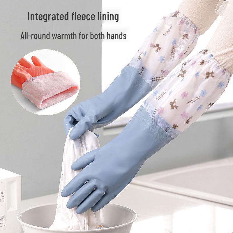 Thickened Long Cuff Waterproof Latex Kitchen Gloves for Dishwashing and Laundry