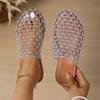 Women Sandals Round Headed Fish Mesh Hollow Ballet Shoes for Summer New Fashionable Flat Bottomed Slides Women Slippers