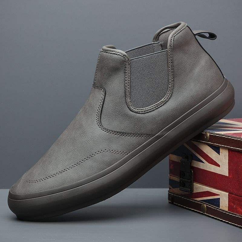 Autumn High-top Leather Shoes Men's Casual One-pedal Medium Tube Fashion British Foot Cover Breathable Board Shoes Winter Warm Cotton Shoes