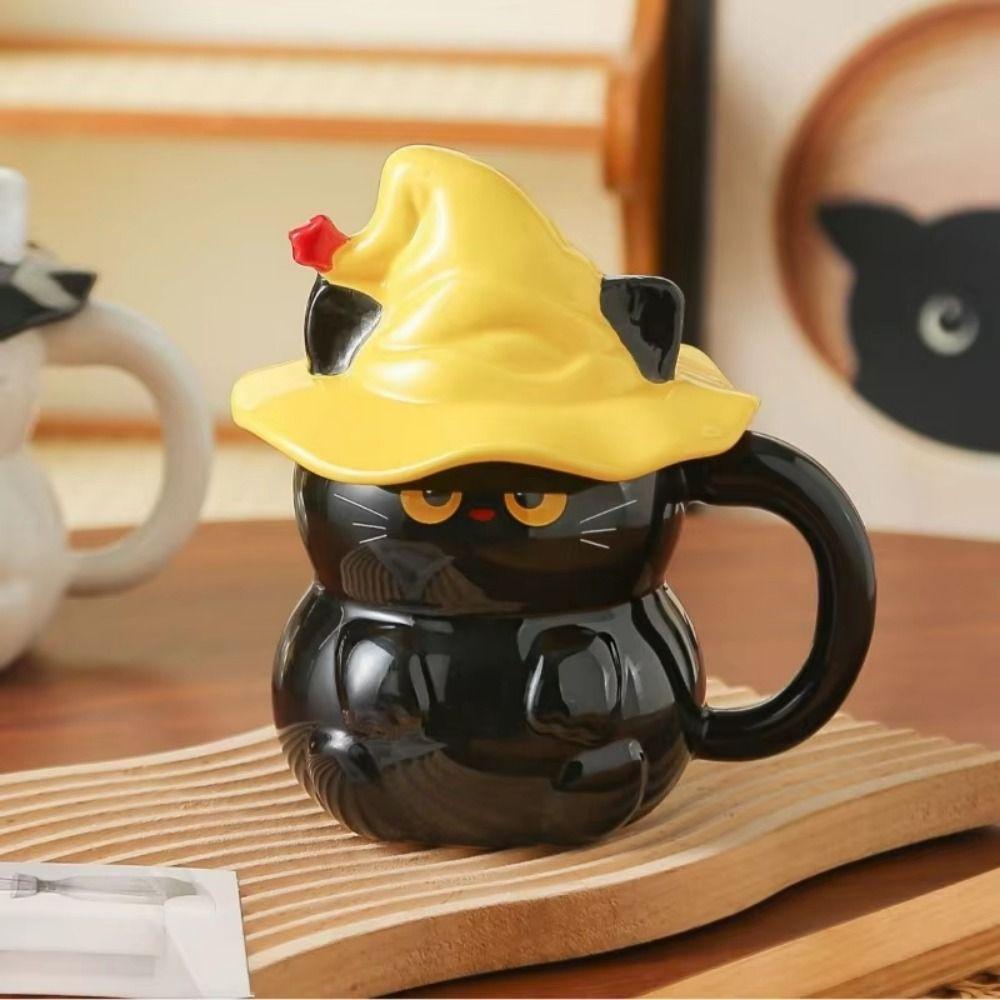 with Lid Ceramic Ghost Cat Mug Creative Milk Cup Magic Hat Cartoon Cat Mug Breakfast Mug