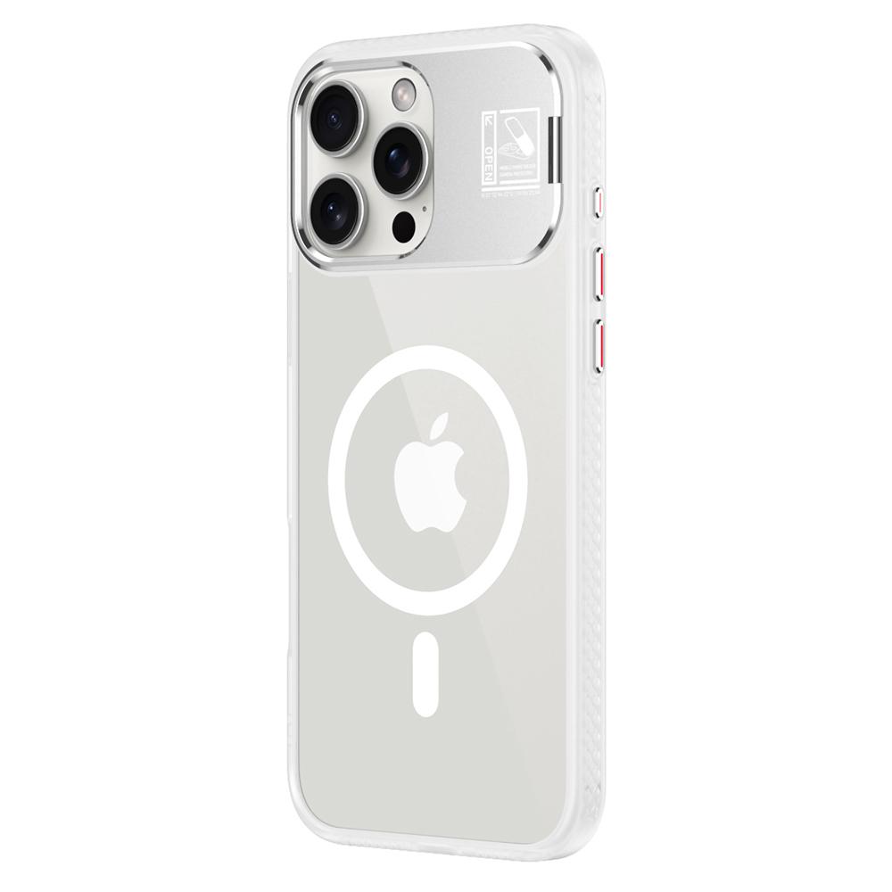 For iPhone 16 Pro Magnetic Case TPU+Acrylic Kickstand Phone Cover with Glass Lens Film