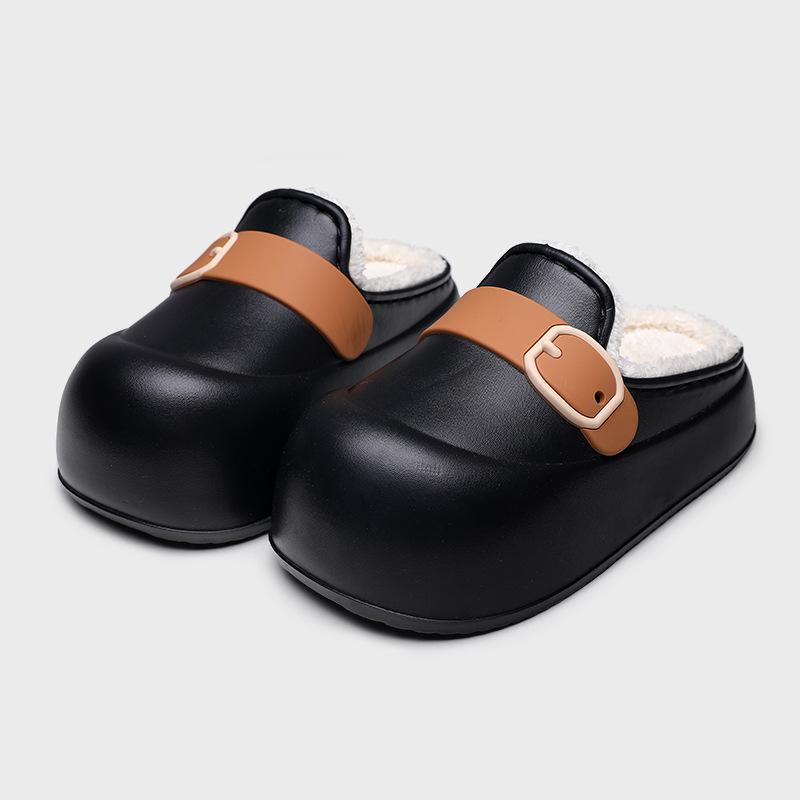 

Кожаные пуговицы хлопковые тапочки женские новые зимние теплые плюшевые на высокой толстой подошве нескользящие водонепроницаемые корневые хлопковые туфли 39-40 (suitable for 39-40 feet)