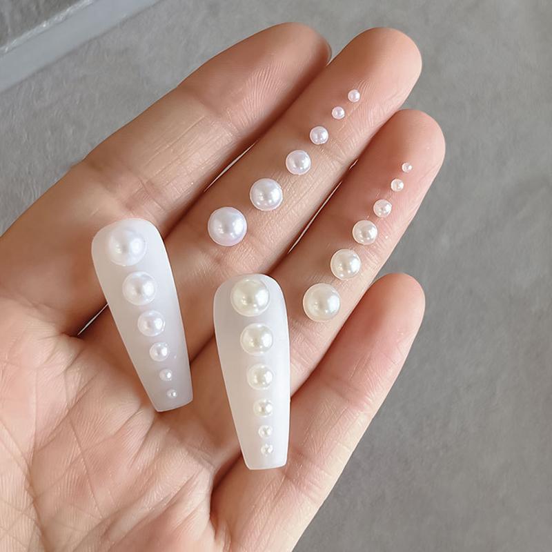 1 Bag Half Round Pearl Nail Charms White Pearls 3D Caviar Beads Manicure Supplies Flatback Pearl Decoration