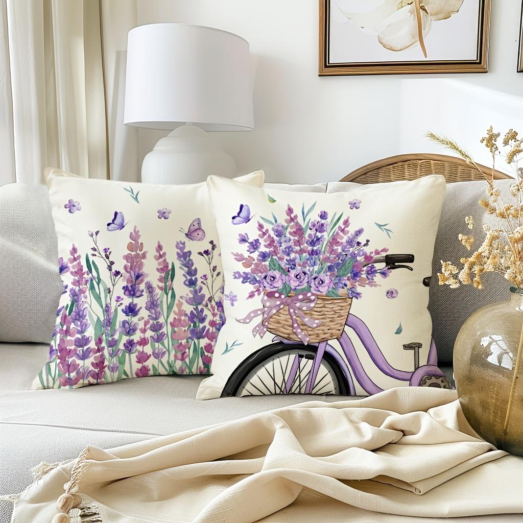 Home Decor Lavender Flowers & Home Sweet Phrases Cushion Covers Pattern Cushion Cover Suitable for Sofa Bedroom Car Pillow Cover