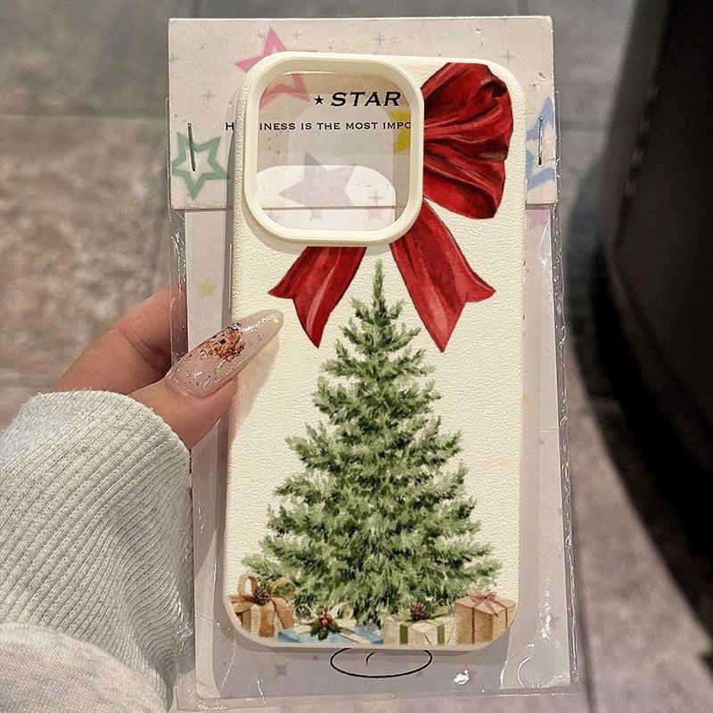 Bows Christmas Tree Phone Case, Suitable for iPhone 17, 16, 15, Plus, Pro, Max Series Phones - Ideal for Use As a Gift