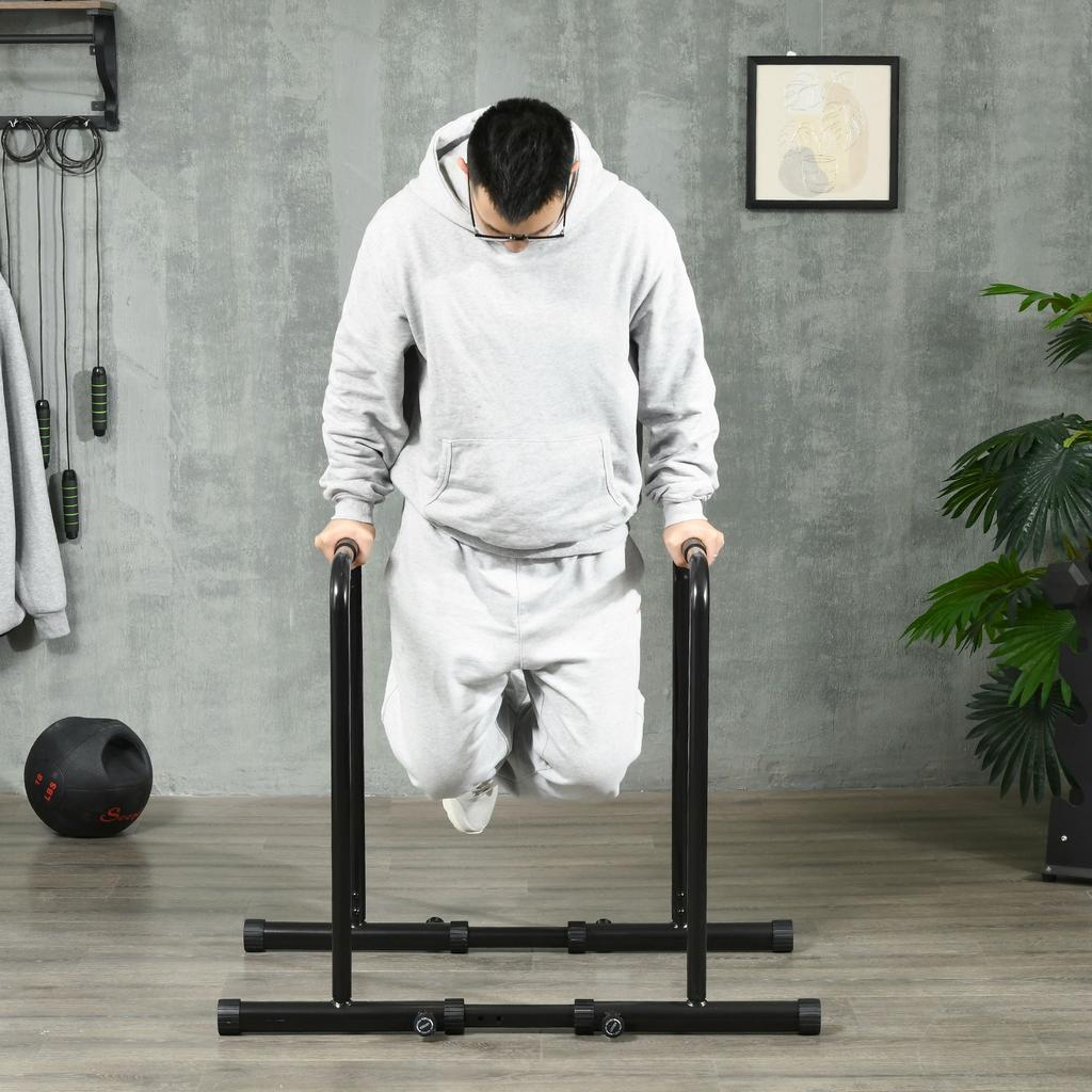 Dips Parallel Bar Steel Strength Training Station, Adjustable Height and Spacing, 90-102x65x80-90cm, Black
