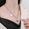 S925 Sterling Silver Niche Design Round Brand English Pendant Splicing Three-dimensional Love Ot Buckle Collarbone Chain Necklace