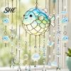 Birthday Gifts for Friends Ocean-Themed Crystal Wind Chime, Stained Acrylic Jellyfish Seahorse Pufferfish Hanging Suncatcher Unique Marine Style
