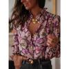 Women S Loose Fit V Neck 3d Floral Print Long Sleeve Shirt