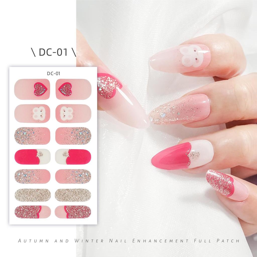 Waterproof 3D No-Bake Gel Nail Stickers - Long-Lasting, Full Cover with Star & Heart Designs