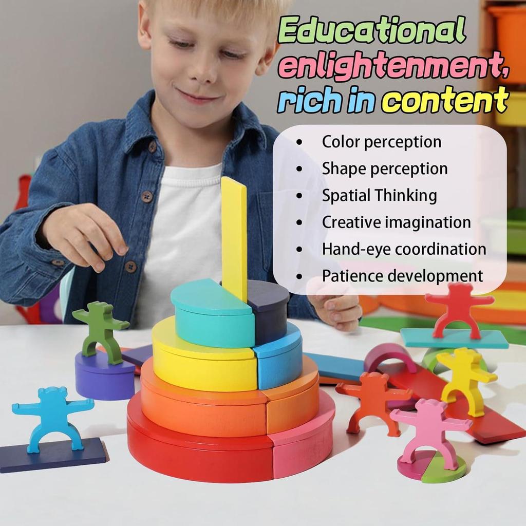Children's Wooden 4-in-1 Rainbow Arch Bridge Stacking Blocks Early Education Toy