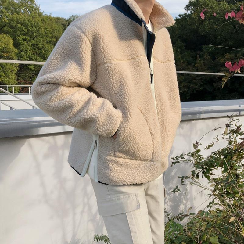 

Куртка из овечьей шерсти, мужская флисовая куртка на осень и зиму в корейском стиле, свободная, утолщенная, универсальная, повседневная M