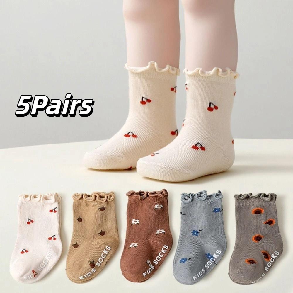 5Pairs Flower Toddle Short Tube Socks Pleated Kids Cartoon Socks Fashion Baby Cotton Socks  Newborn