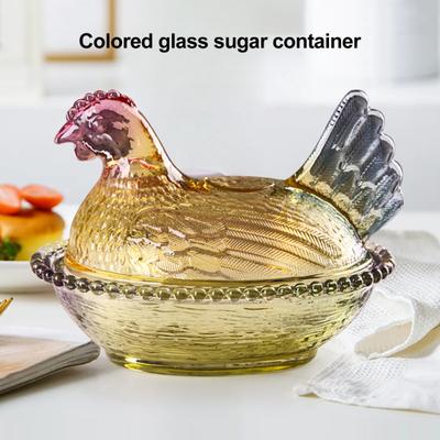 Yousheng Hühnerförmige Glas-Süßigkeitenschale mit Deckel Tierdesign Snacks Desserts Obst Salatschüssel Heimküche Tischdekor