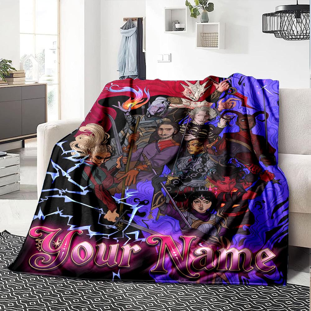 1pc baldurs gate Blanket with Custom Name, Gift, for Men and Women, Soft Blanket, Good for Sofa Bed Couch Travel, Lightweight Flannel Blanket