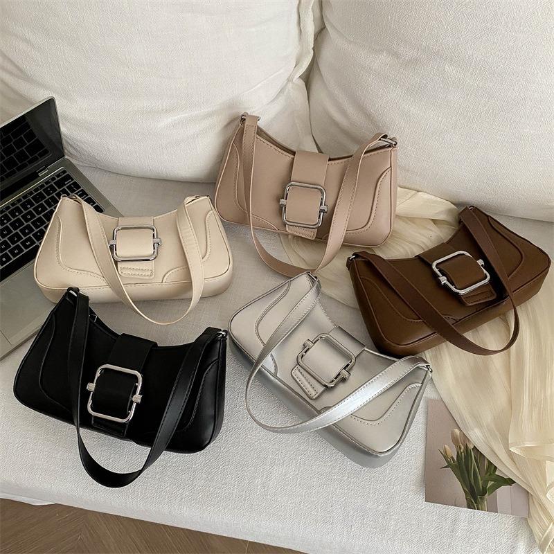 Retro simple trendy belt buckle design bag new women's bag fashionable shoulder underarm bag simple messenger bag