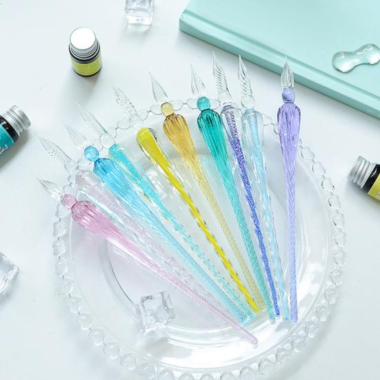Glass Dip Pen Set with Ink & Pen Rest Handmade Calligraphy