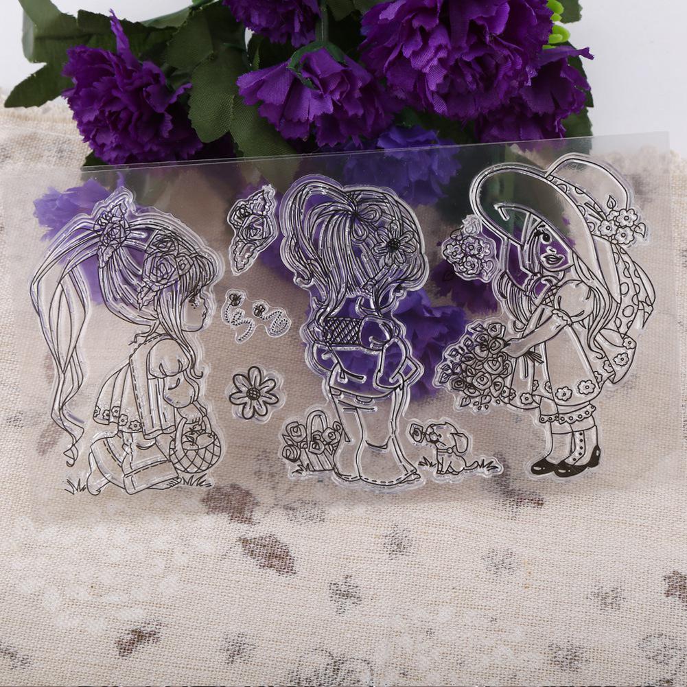Scrapbook Photo Album Transparent Silicone Rubber Clear Stamps Cartoon Girls