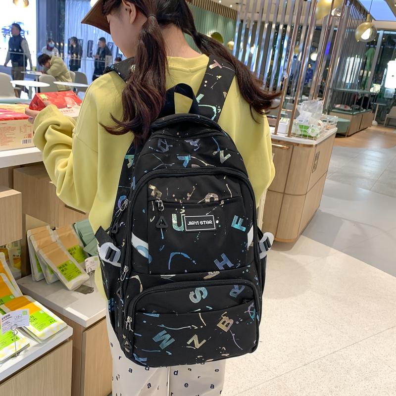 Female Large-Capacity Backpack Letter Print Students High School Schoolbag