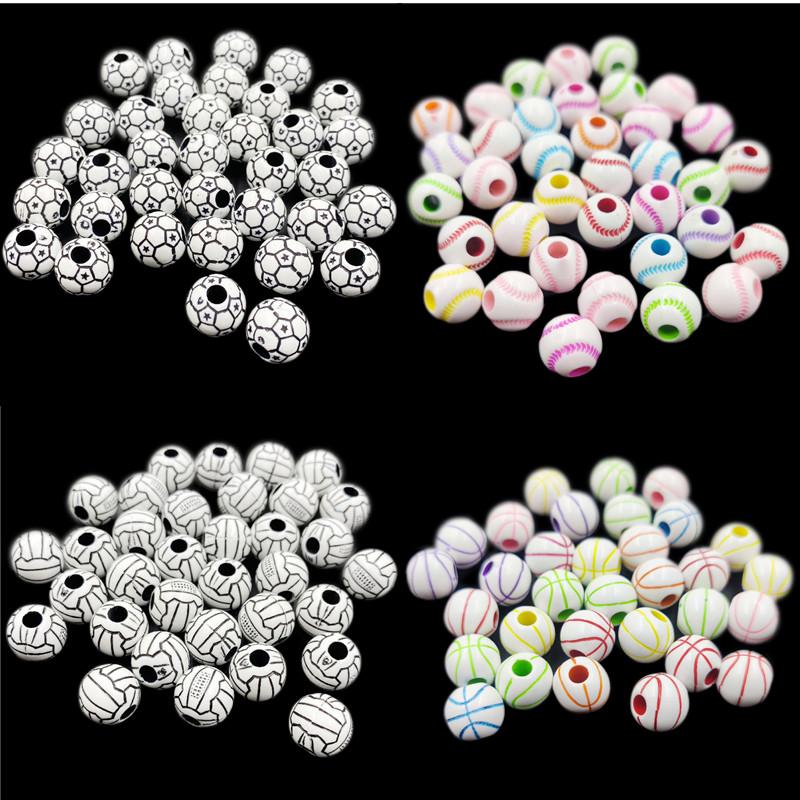 10Pcs 12mm Basketball Football Tennis Ball Creative Loose Beads DIY Jewelry Making Crafted Accessories