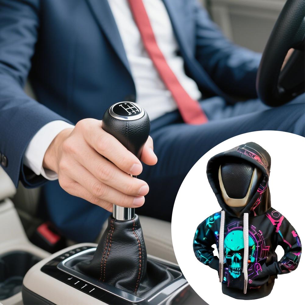 Creative Skull Car Gear Lever Hooded Clothes Car Gear Lever Cover Small Hoodie Car Interior Gear Shift Cover