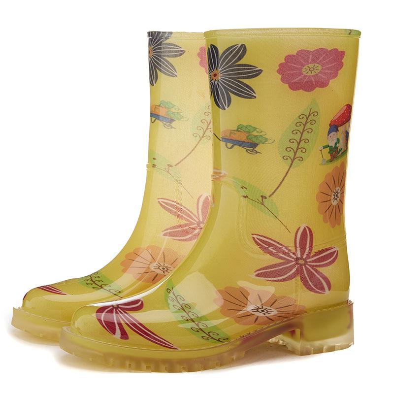 New Medium Tube Rain Shoes Women's Rubber Shoes Wear Non-slip Water Boots Thickened Water Shoes Velvet Labor Insurance Car Wash Kitchen Rain Boots