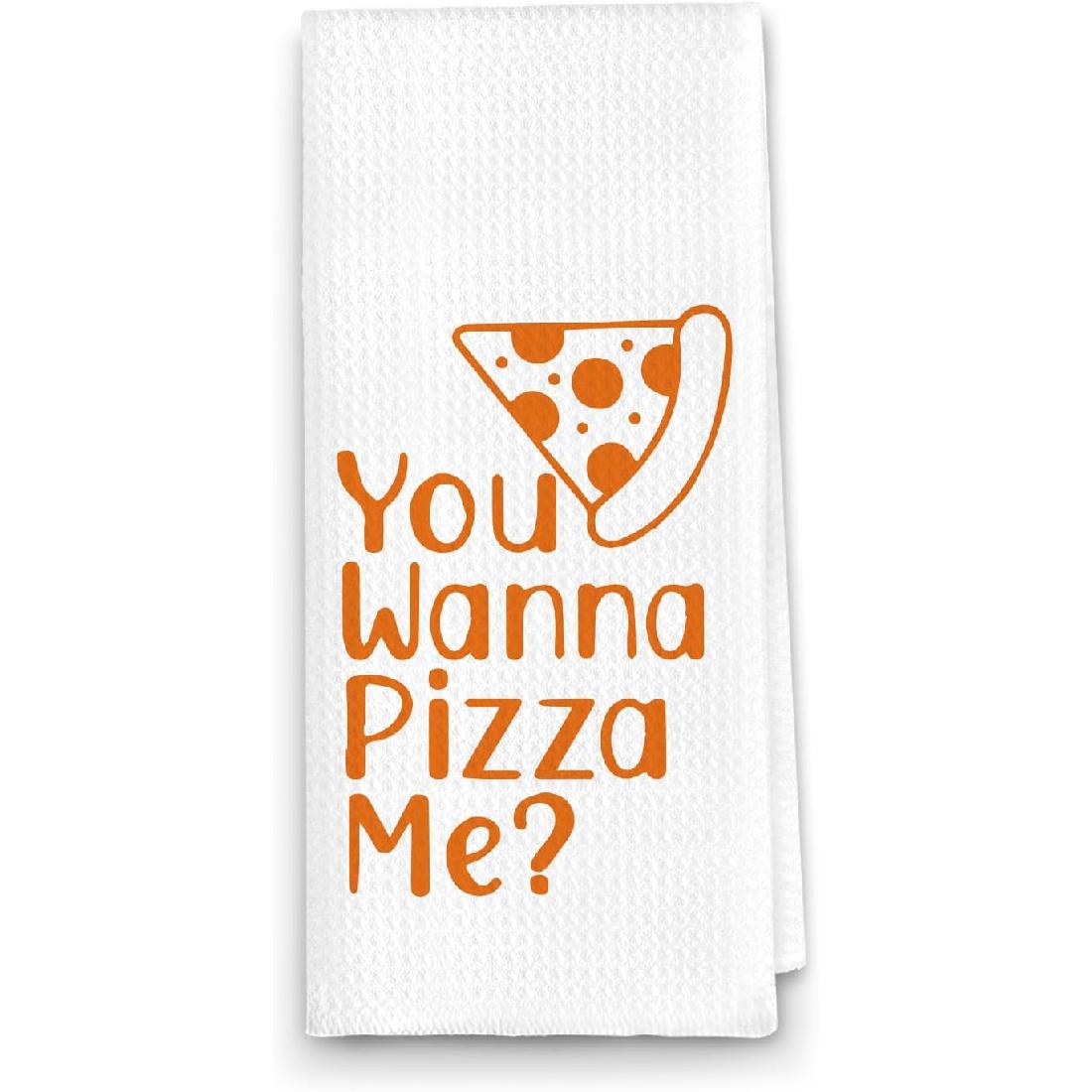 Funny Pizza Kitchen Towel, Pizza Lovers Gift, You Wanna Pizza Me Tea Towels Housewarming Gift Waffle Towels Kitchen Decor Dish Towels, Chef Gifts, оранжевый