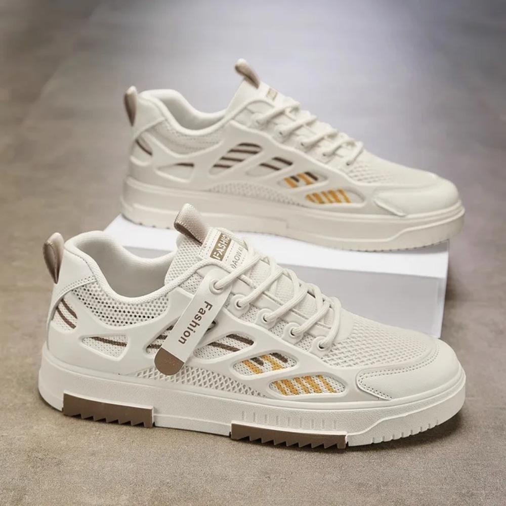 Trendy and versatile white shoes, 2025 summer new breathable mesh shoes, men's student sports and leisure board shoes
