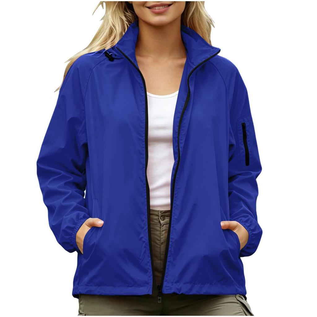 Damen Casual Langarm Reißverschluss Windjacke mit Taschen