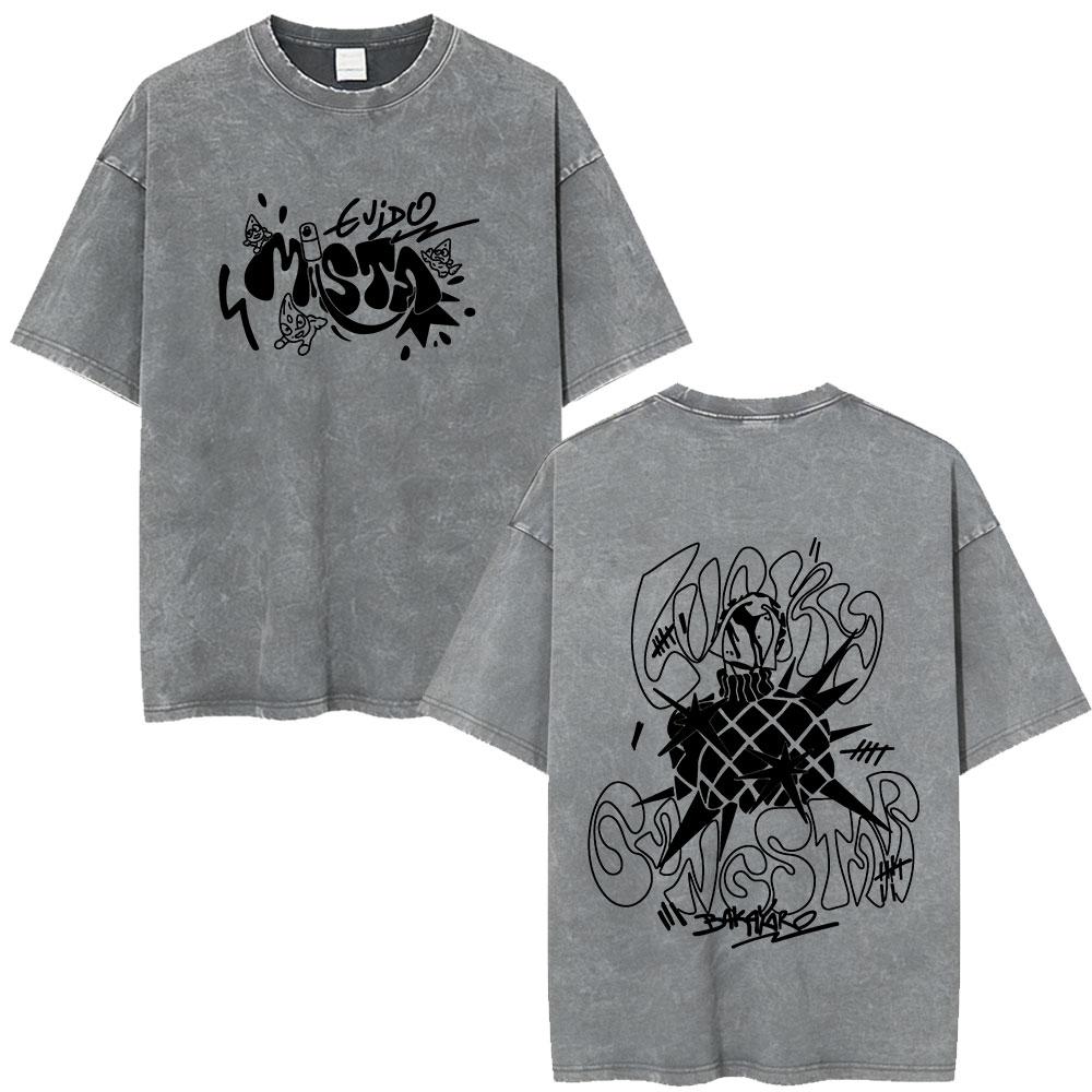 Anime JoJo Bizarre Adventure Jotaro Kujo Vintage Acid Washed T Shirts Men Women Cotton Casual Short Sleeves Tshirts Streetwear