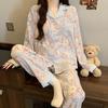 Elegant And Simple Natural Style Pajamas Women'S Autumn Flowers Long-Sleeved Fashion Loungewear Cloud Cotton Suit