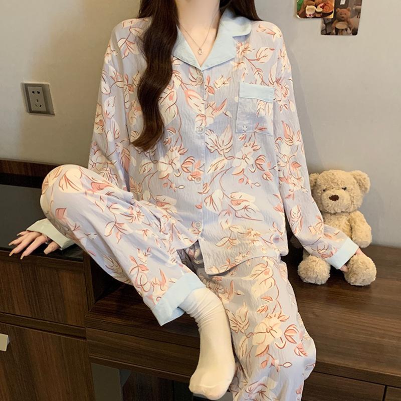 Elegant And Simple Natural Style Pajamas Women'S Autumn Flowers Long-Sleeved Fashion Loungewear Cloud Cotton Suit