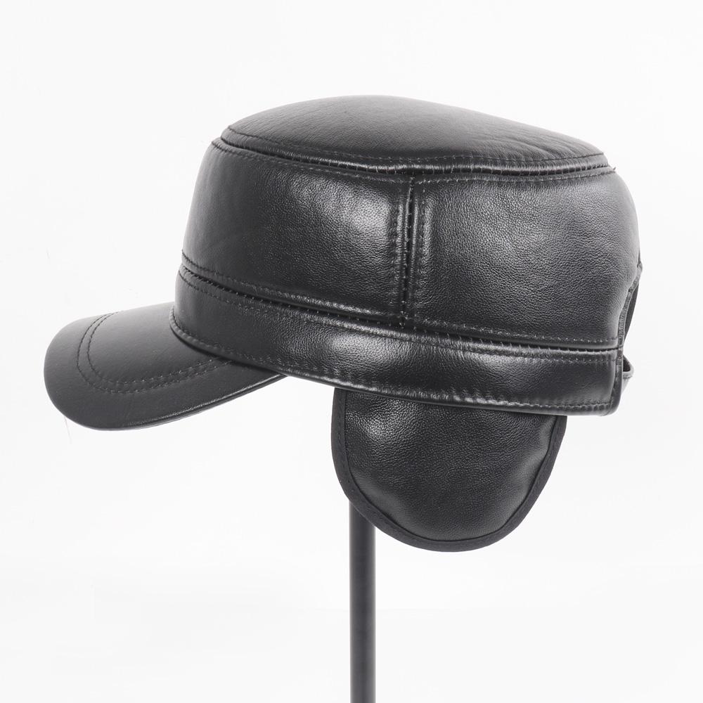 Men Fashion Genuine Cowhide Leather Baseball Cap Casual Real Leather Hat Autumn Winter Real Cowhide Leather Ear Protection Caps