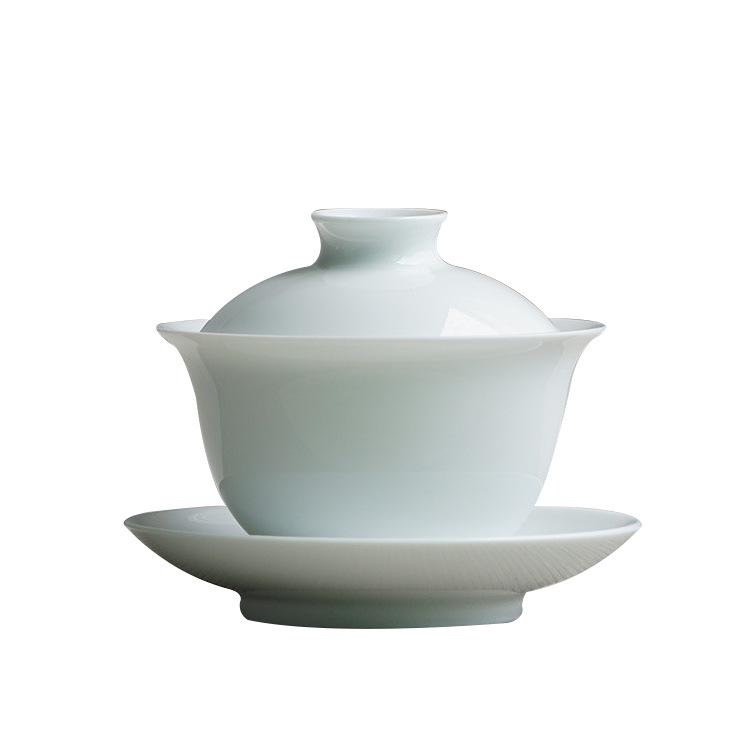 Jingdezhen Ceramic Gaiwan: White Porcelain Large Three Talents Tea Cup