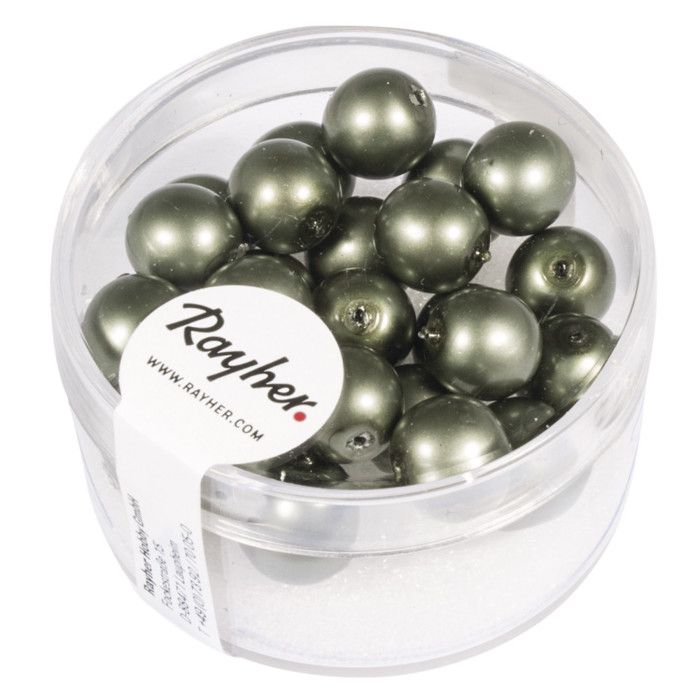 Renaissance Glass Beads, Frosted, 8, Antique Olive, Box 25 Pcs