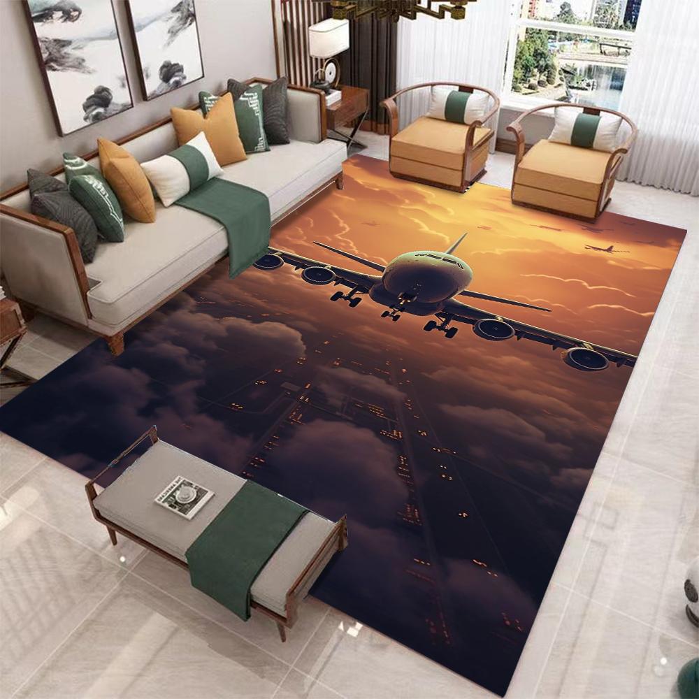 3D Aviation Theme Living Room Carpet Non Slip Indoor Rug Home Decor Mat Dirt Resistant Foot Mat for Bedroom Entrance