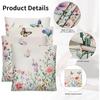 Set of 4 Spring Floral Throw Pillow Covers 18x18 Inches,Soft Linen Cushion Cases with Wildflowers Plants and Butterfly Garden Design for Couch Sofa