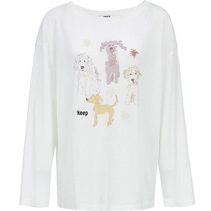 ONLY Women's Lightweight Oversize Long-Sleeve T-Shirt with Cute Pet Print
