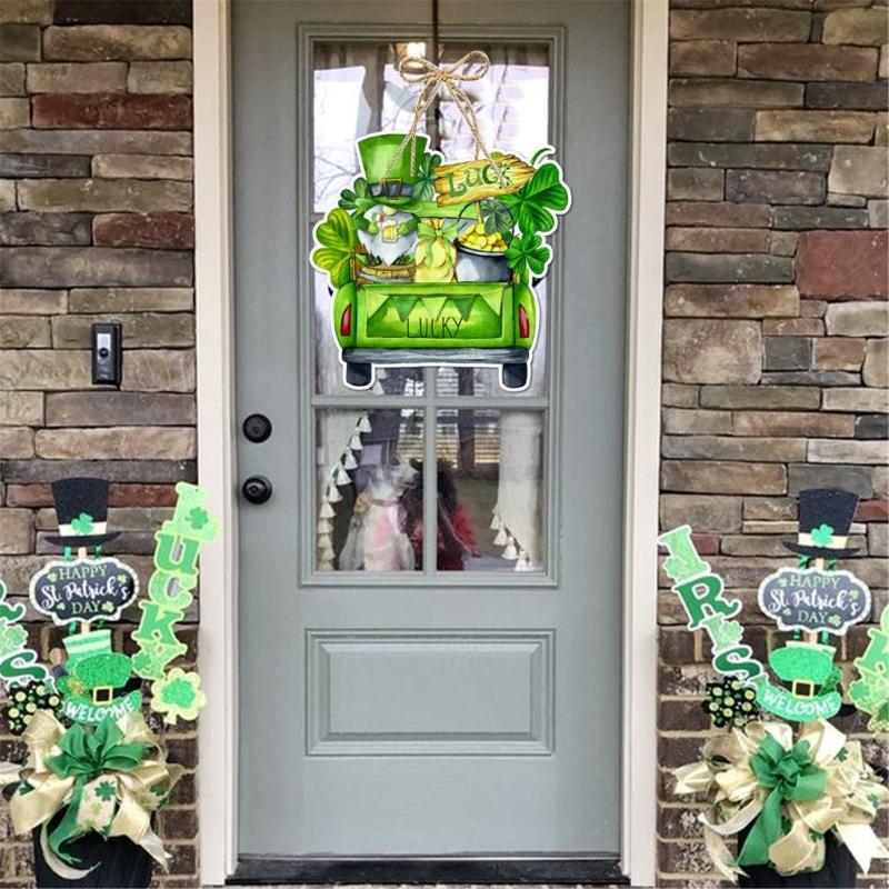 4Pcs Patrick's Day Luck Door Sign Front Door Hanging Sign Paper Plaques Hanging Ornament for Door Wall Decoration